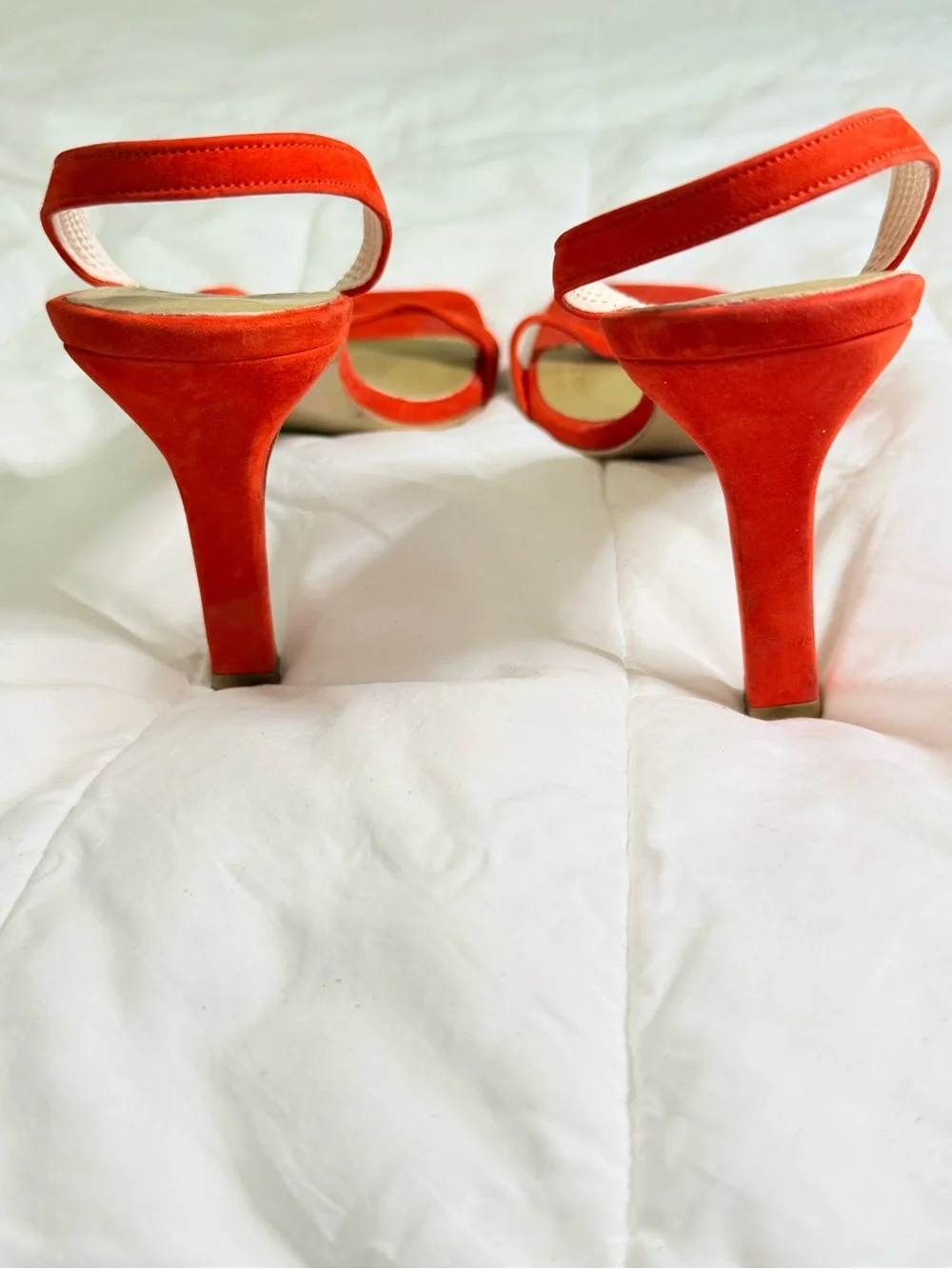 Charles Jourdan Orange-Red Suede Slingback Heels